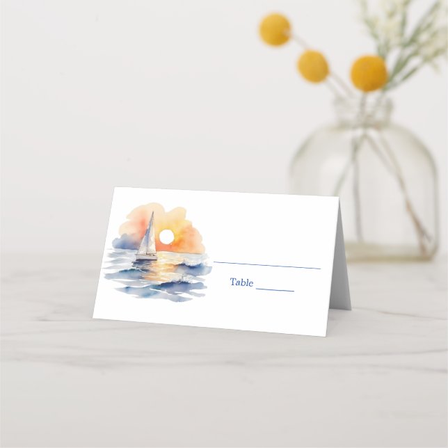 Carte De Placement Mariage marin de l'aquarelle Sunset Seascape (Devant)