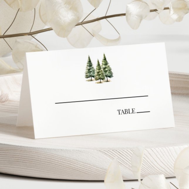 Carte De Placement Mariage minimaliste de la forêt de pins neigeux d' (Créateur téléchargé)