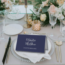 Mariage Moderne Bleu Nuit et Écriture Argentée