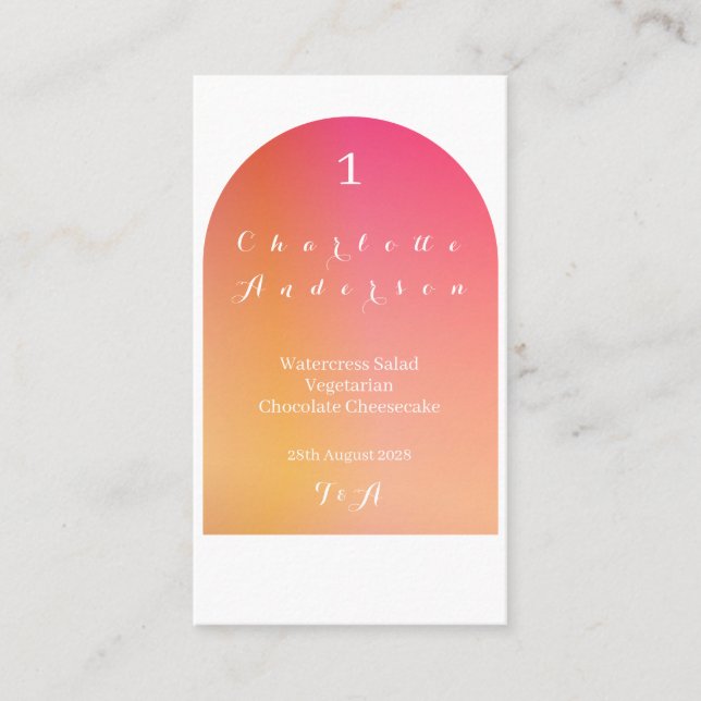 Carte De Placement Mariage Moderne Boho Arch Sunset Ombre Nom Menu (Devant)