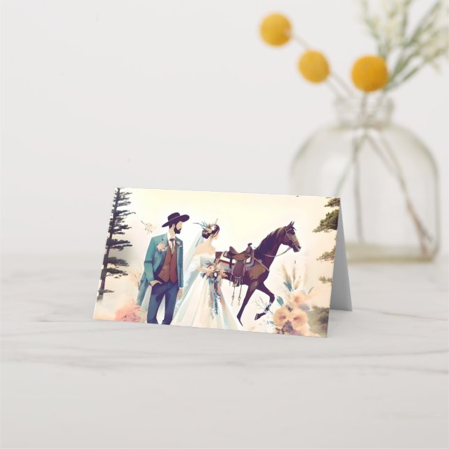 Carte De Placement Mariage moderne de style occidental Cowboy et Brid (Dos)