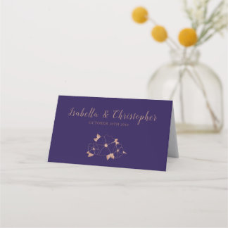 Carte De Placement Mariage moderne fleurie en cuivre et bleu minuit