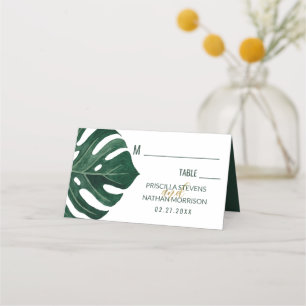 Carte De Placement Mariage moderne Tropical Swiss Cheese Leaf Gold