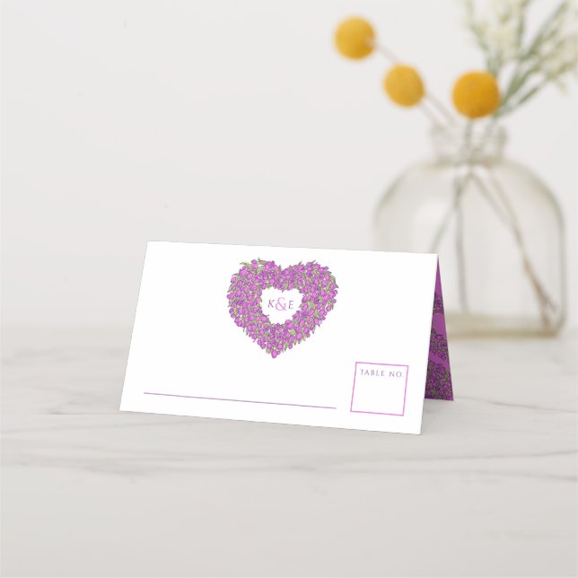 Carte De Placement Mariage monogramme de dessin de coeur de tulipe vi (Devant)
