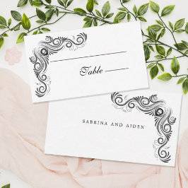 Carte De Placement Mariage Monogramme Noir avec Flourish Vintage