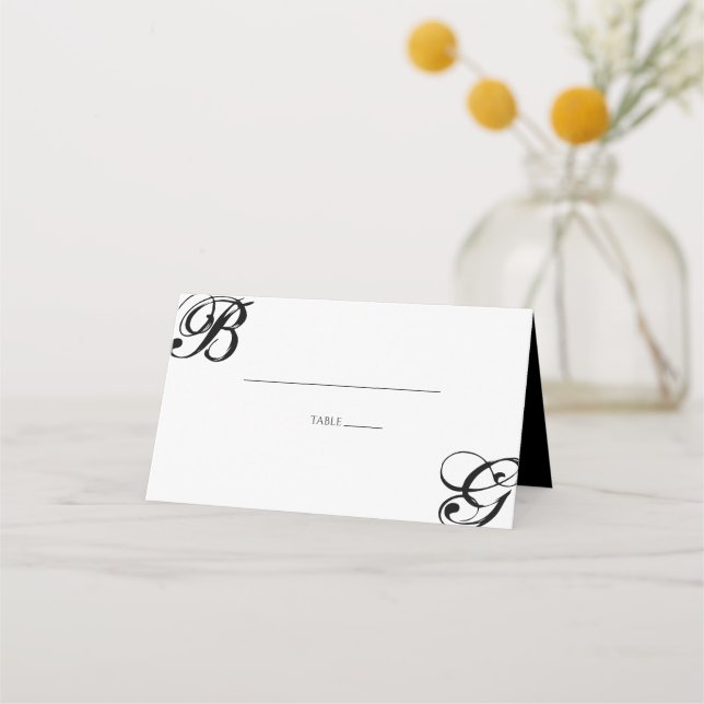 Carte De Placement Mariage Monogramme noir et blanc (Devant)