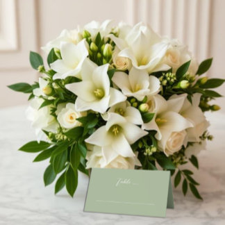Carte De Placement Mariage Monogramme Vert Sauge & Blanc
