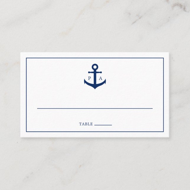 Carte De Placement Mariage nautique de l'Ancre bleu de la marine (Devant)