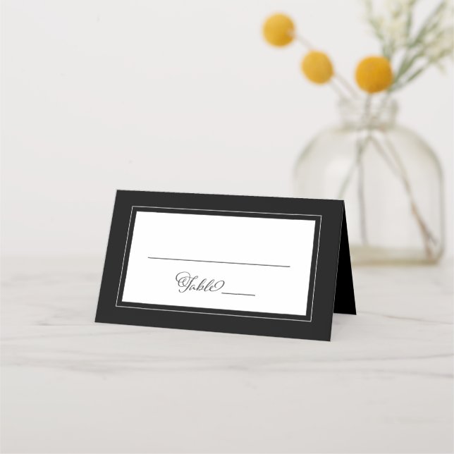 Carte De Placement Mariage noir blanc élégant Bordure chic moderne (Devant)