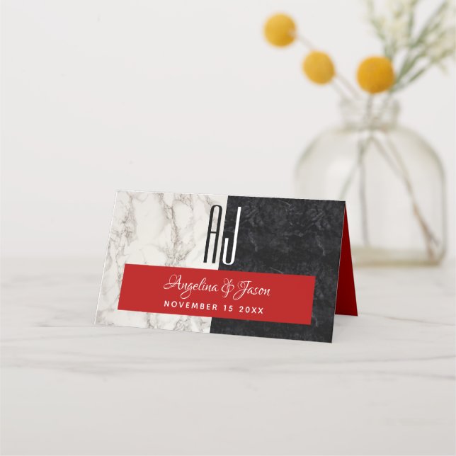 Carte De Placement Mariage noir et blanc moderne (Dos)