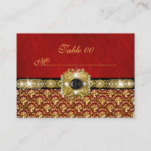 Carte De Placement Mariage noir or rouge damassé "numéro de table"
