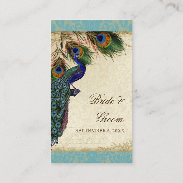 Carte De Placement Mariage Peacock & Feather Table Siège Escort (Devant)