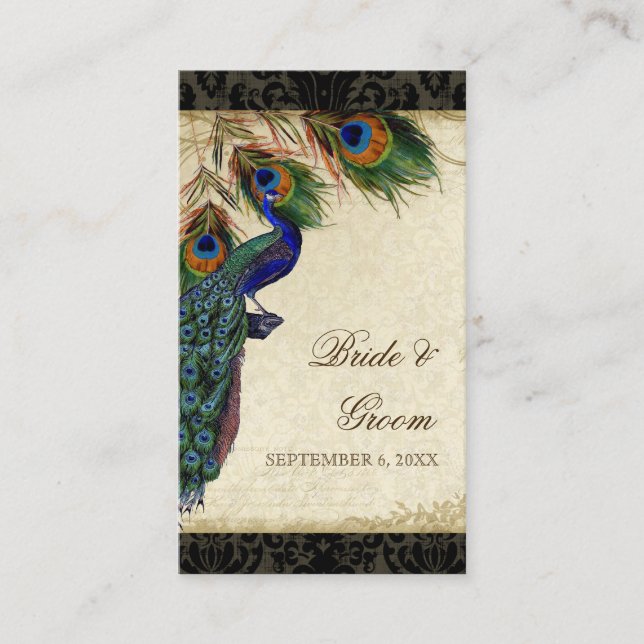 Carte De Placement Mariage Peacock & Feather Table Siège Escort (Devant)