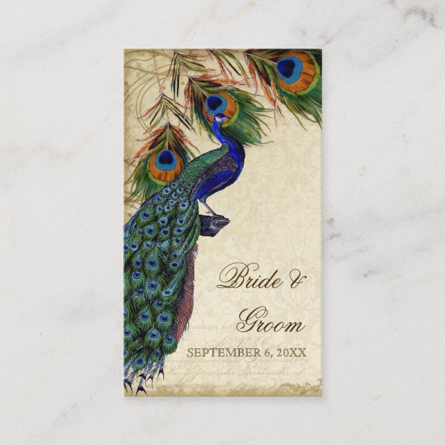 Carte De Placement Mariage Peacock & Feather Table Siège Escort (Devant)
