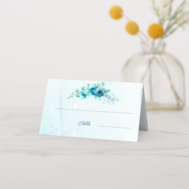 Carte De Placement Mariage personnalisé à fleurs bleues (Devant)