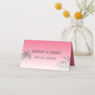 Carte De Placement Mariage Pink Tropical Palm Tree Beach