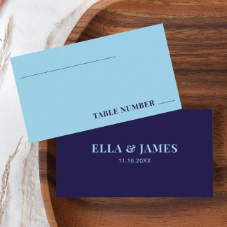 Carte De Placement Mariage plat bleu marine moderne Table No.