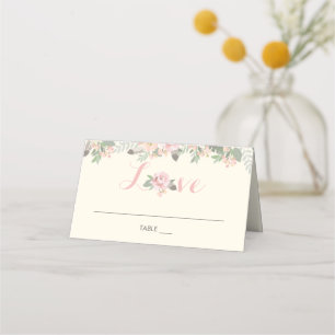 Carte De Placement Mariage romantique rose ivoire or floral