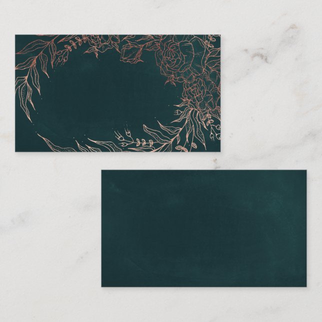 Carte De Placement Mariage rose de fleurs d'or émeraude vert  (Devant / Derrière)