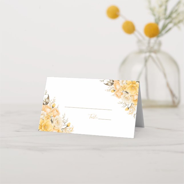 Carte De Placement Mariage Rose élégant jaune et ivoire (Dos)