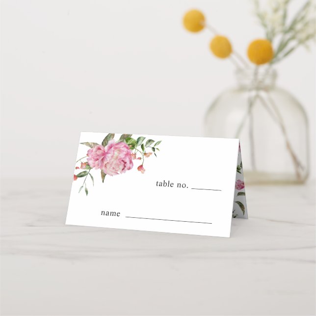 Carte De Placement Mariage rose Floral Numéro de table Place Card (Devant)