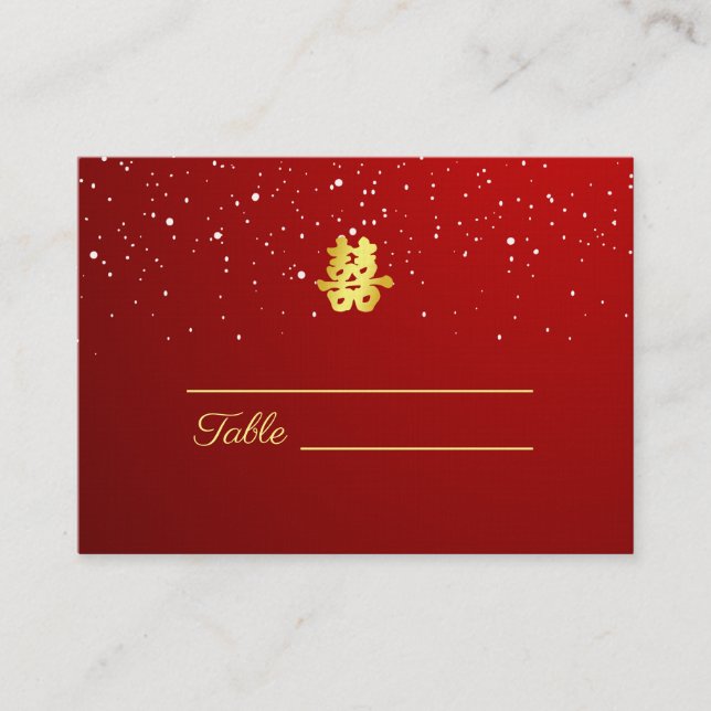 Carte De Placement Mariage rouge flocon de neige double bonheur (Devant)