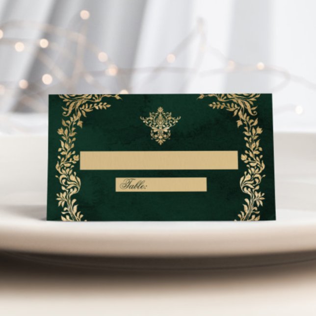 Carte De Placement Mariage royal victorien vert et or (Créateur téléchargé)