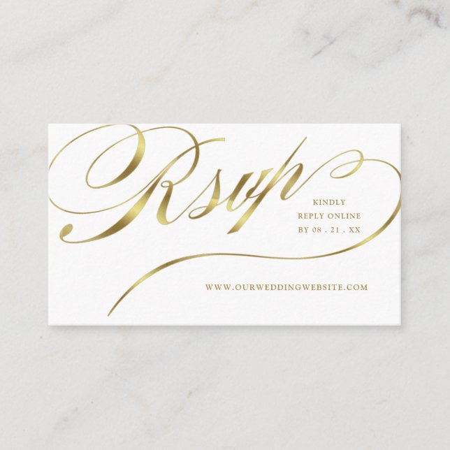 Carte De Placement Mariage RSVP Gold Script en ligne réponse Insérer (Devant)