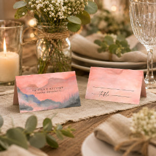Carte De Placement Mariage Rustique Aquarelle Coucher de Soleil Monta