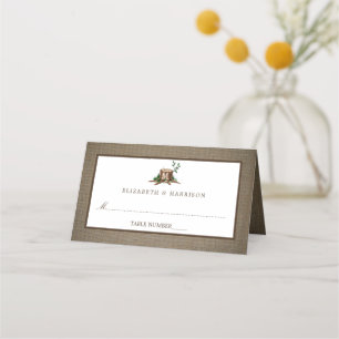 Carte De Placement Mariage rustique avec monogramme d'arbre et toile 