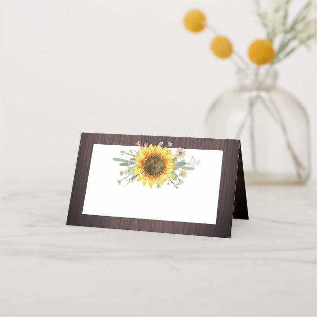 Carte De Placement Mariage rustique en bois de tournesol (Devant)