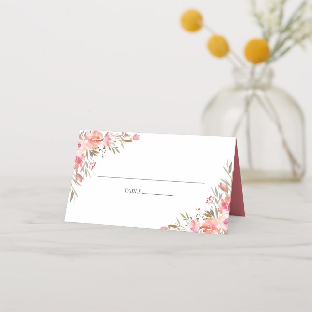 Carte De Placement Mariage saumon rose floral (Devant)