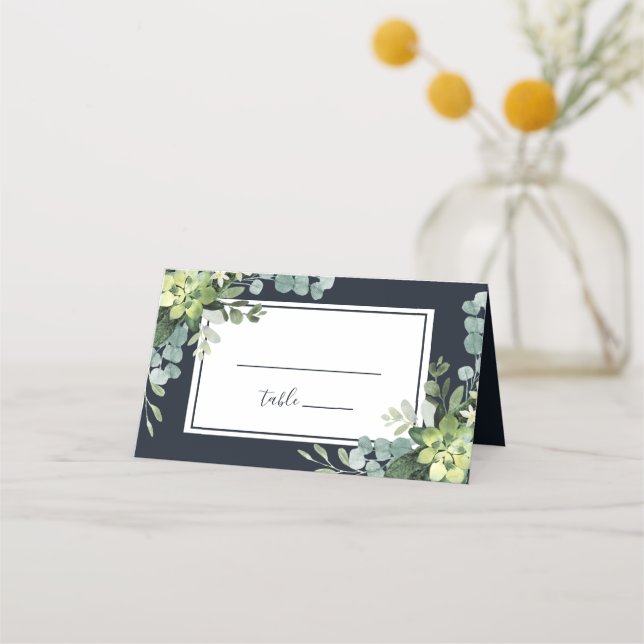 Carte De Placement Mariage Succulent bleu marine de minuit Personnali (Devant)