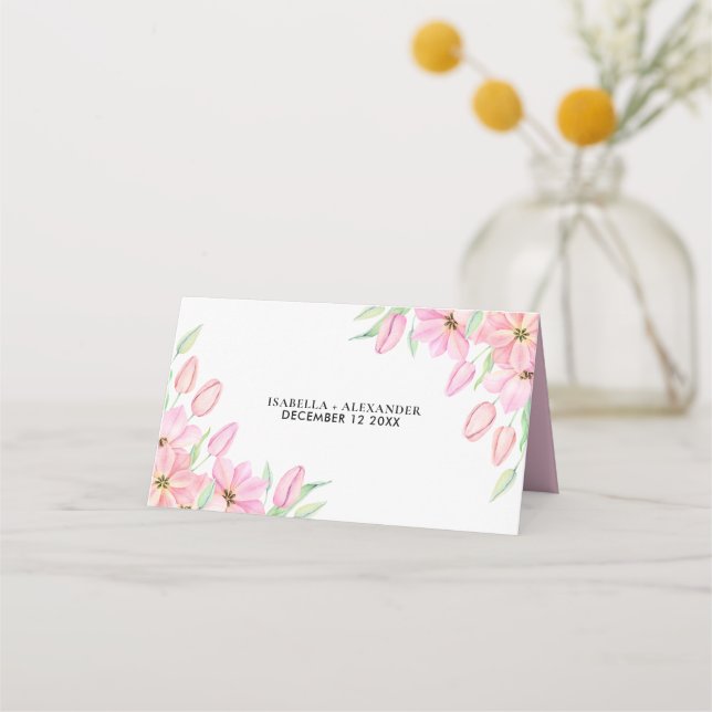 Carte De Placement Mariage Tulipes d'aquarelle rose (Dos)