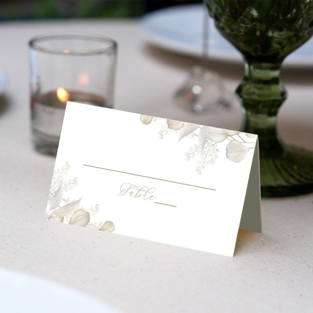 Carte De Placement Mariage Vert Aquarelle Réception Siège (Sage green foliage calligraphy script table number card.)