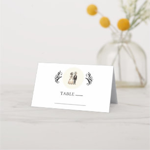 Carte De Placement Mariée squelette de dessin animé + marié mariage f