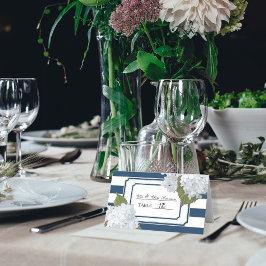 Carte De Placement Marine Bleu et Blanc rayé Hydrangea Art Floral
