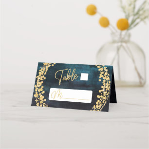 Carte De Placement Marine Blue Aquarelle & Gold Siège Numéro de table