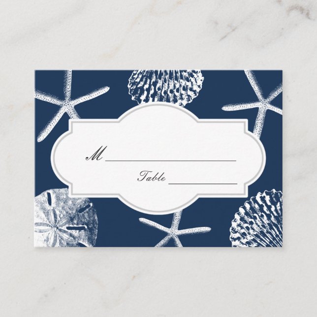 Carte De Placement Marine Blue Beach Seashells Mariage Lieu/Siège (Devant)