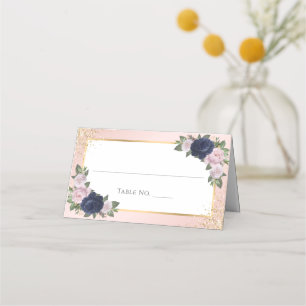 Carte De Placement Marine Blue Blush Gold Mariage Siège Numéro de tab