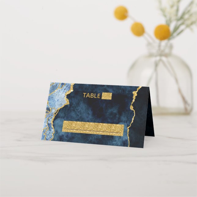 Carte De Placement Marine Blue Gold Marble Agate Siège Numéro de tabl (Devant)