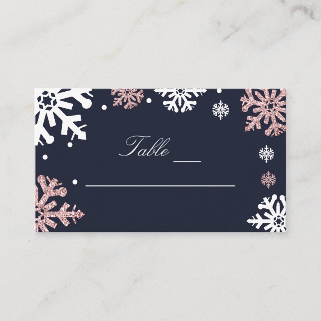 Carte De Placement Marine Blue Snowflakes Mariage d'hiver (Devant)