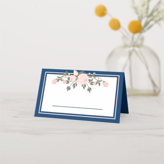 Carte De Placement Marine & Blush Floral - Carte pliée Place (Devant)