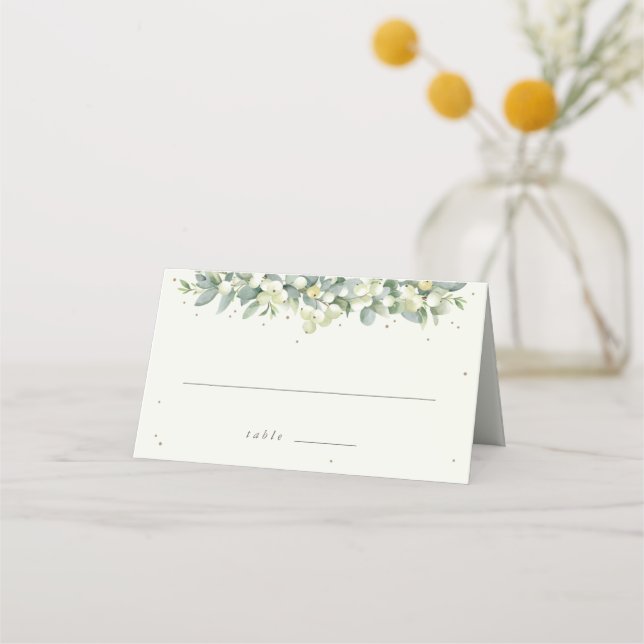 Carte De Placement Marine/Crème Snowberry+Eucalyptus Mariage (Devant)