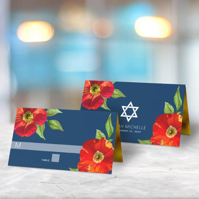 Carte De Placement Marine Floral Aquarelle Bat mitzvah Gras Moderne (Créateur téléchargé)