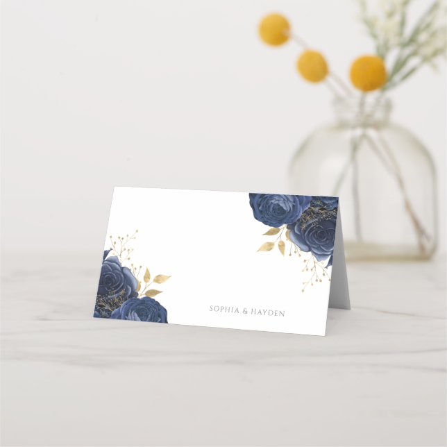 Carte De Placement Marine Indigo Blue & Gold Floral Tous les événemen (Devant)