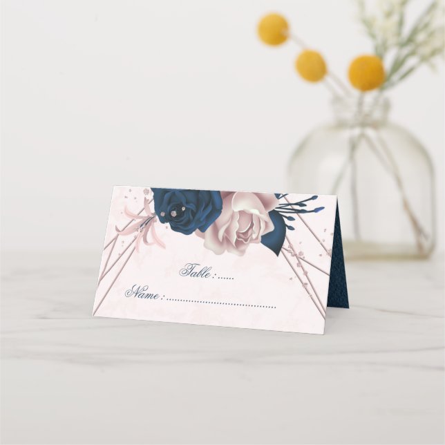 Carte De Placement Marine romantique & fleurs roses (Devant)