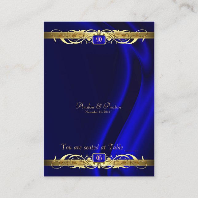 Carte De Placement Marquis Bleu Soie Or Défilement Table Plaque (Devant)