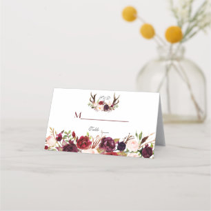 Carte De Placement Marsala Bourgogne Floral Antlers Numéro de tableau
