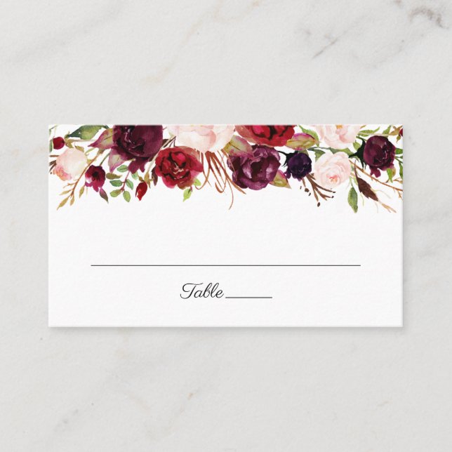Carte De Placement Marsala et Pink Floral Mariage Plain (Devant)